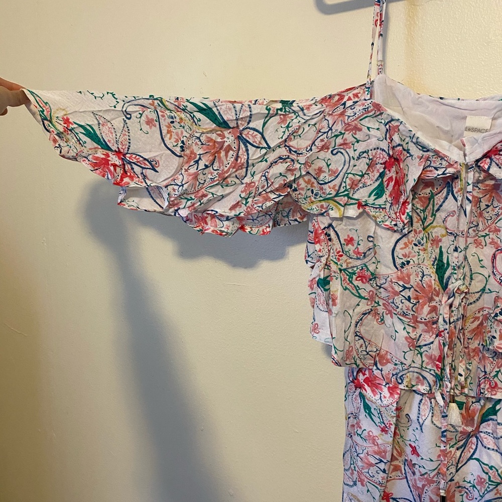 L*SPACE Floral Drawstring Ruffle Romper Cover-up - Picture 5 of 6